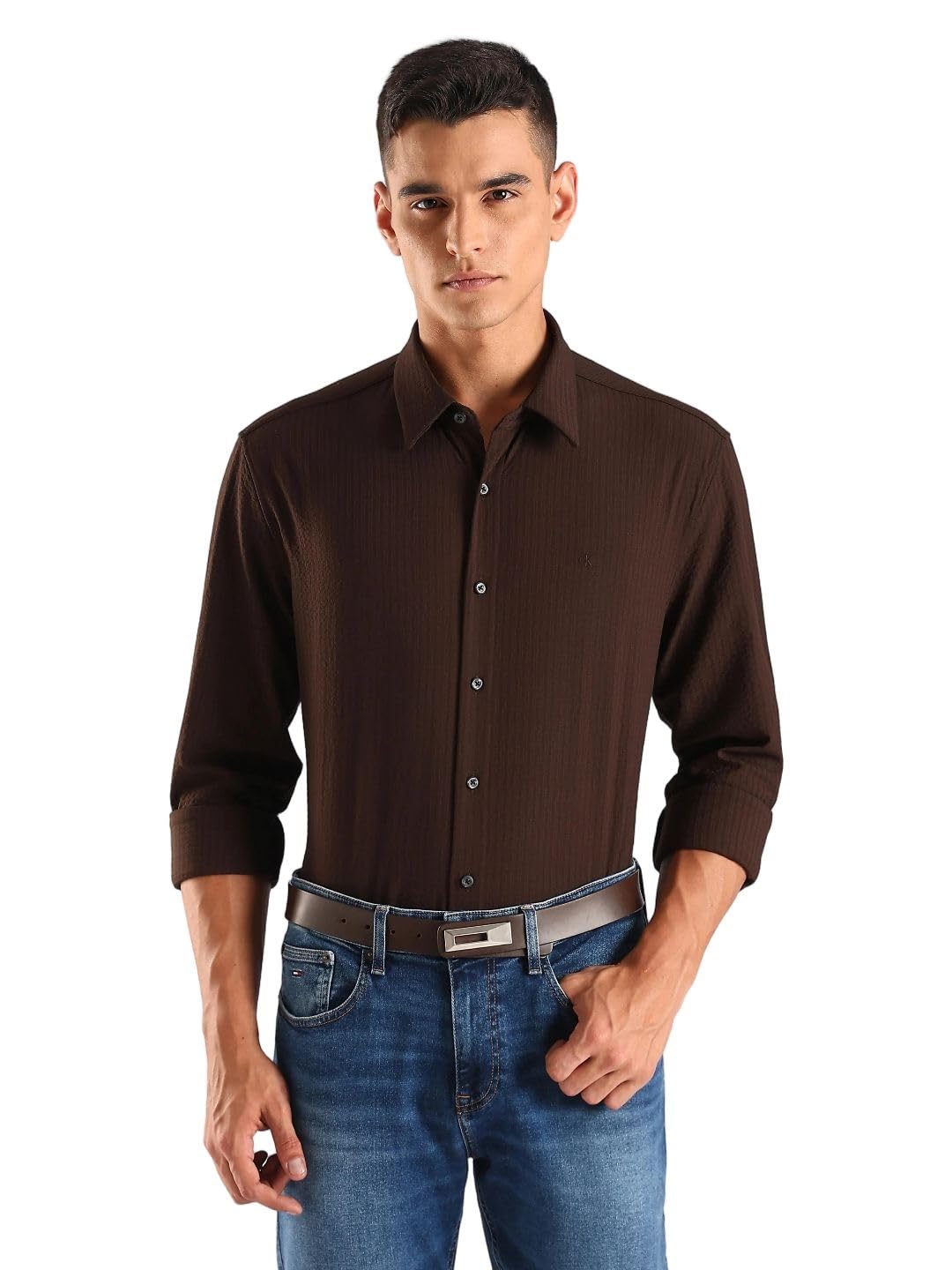 Textured Relaxed Fit Polyester Shirt-image-9