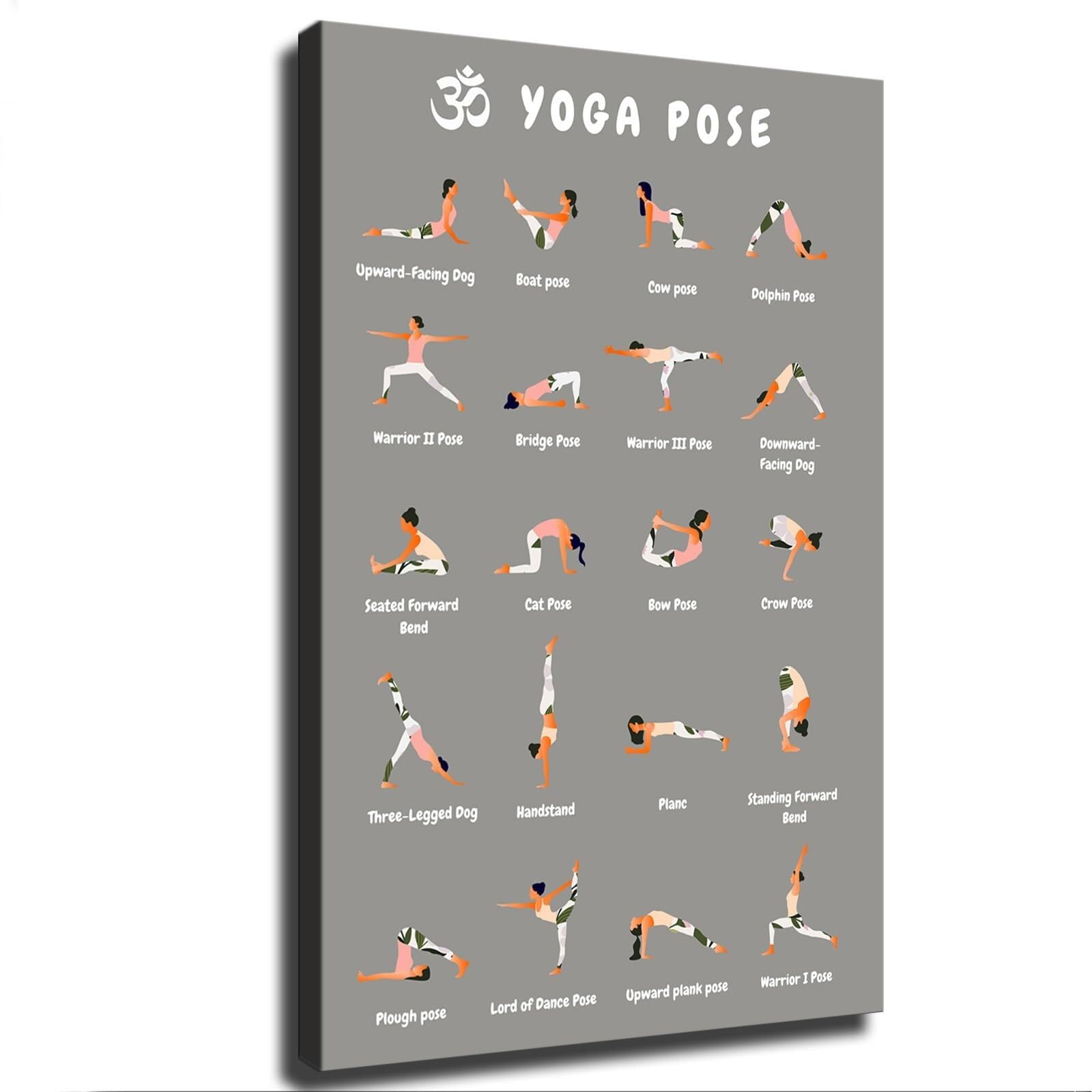 FOPURE Yoga Poses Poster for Home Gym - Beginners Workout Guide with Stretching Exercises and Pose Charts(Framed,08x12inch(20x30cm))