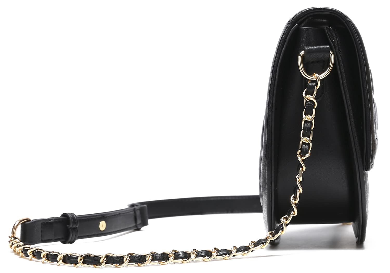 Bolsos cruzados con solapa para mujer sobre el hombro Bolsos de cadena Bolsos de cuero vegano, Negro, Large