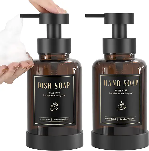 Luxspire Glass Foam Soap Dispenser - 15oz Refillable with Labels, 2-Pack