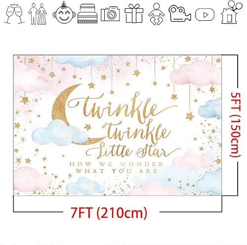 Miniatura 4 de Mocsicka Twinkle Twinkle Little Star - Telón de fondo de revelación de género para fiesta de niño o niña, decoración de fondo rosa y azul, nubes y