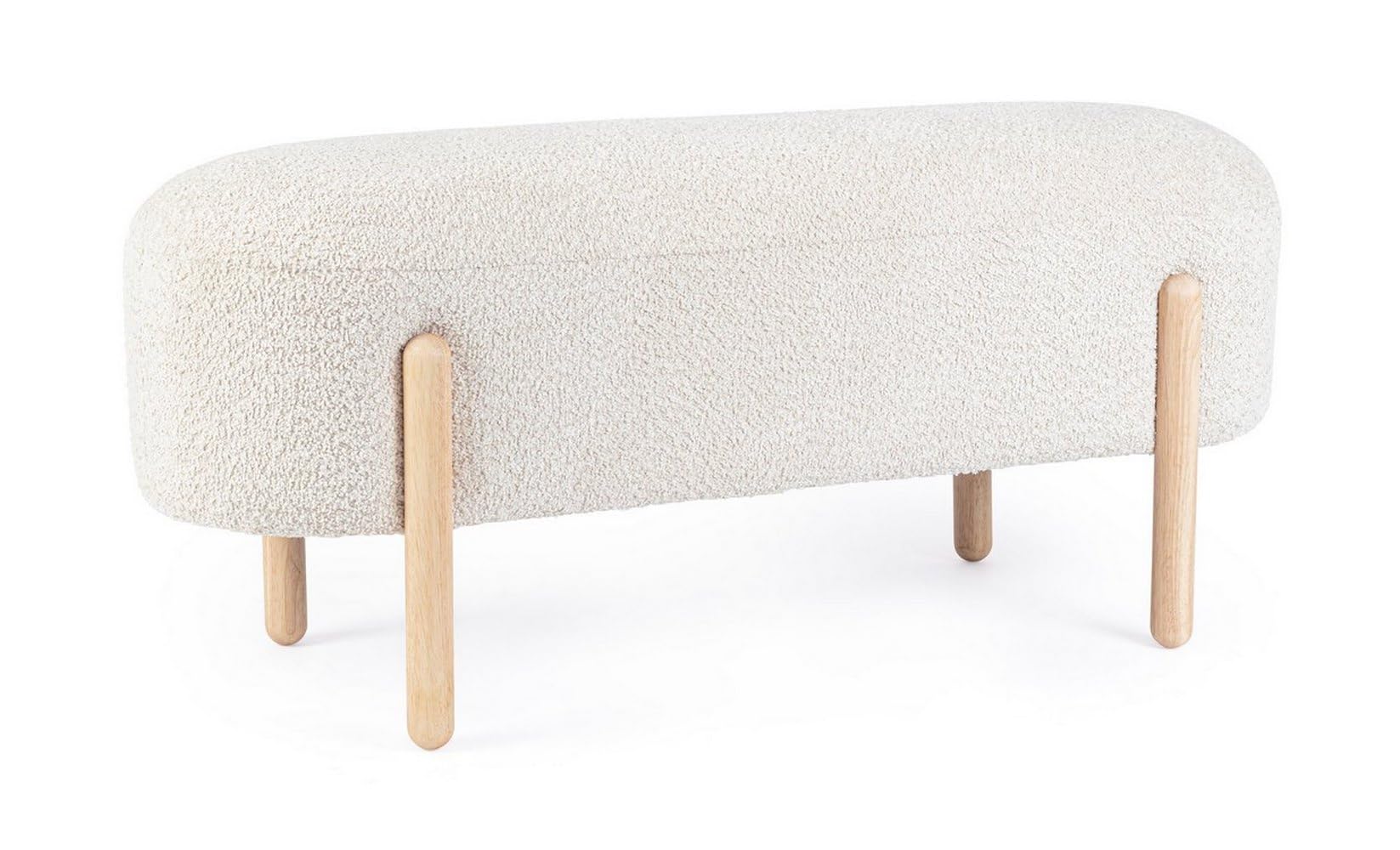 KONTE.DESIGN Panca DAYLA in tessuto effetto bouclé naturale e gambe in legno rubber wood