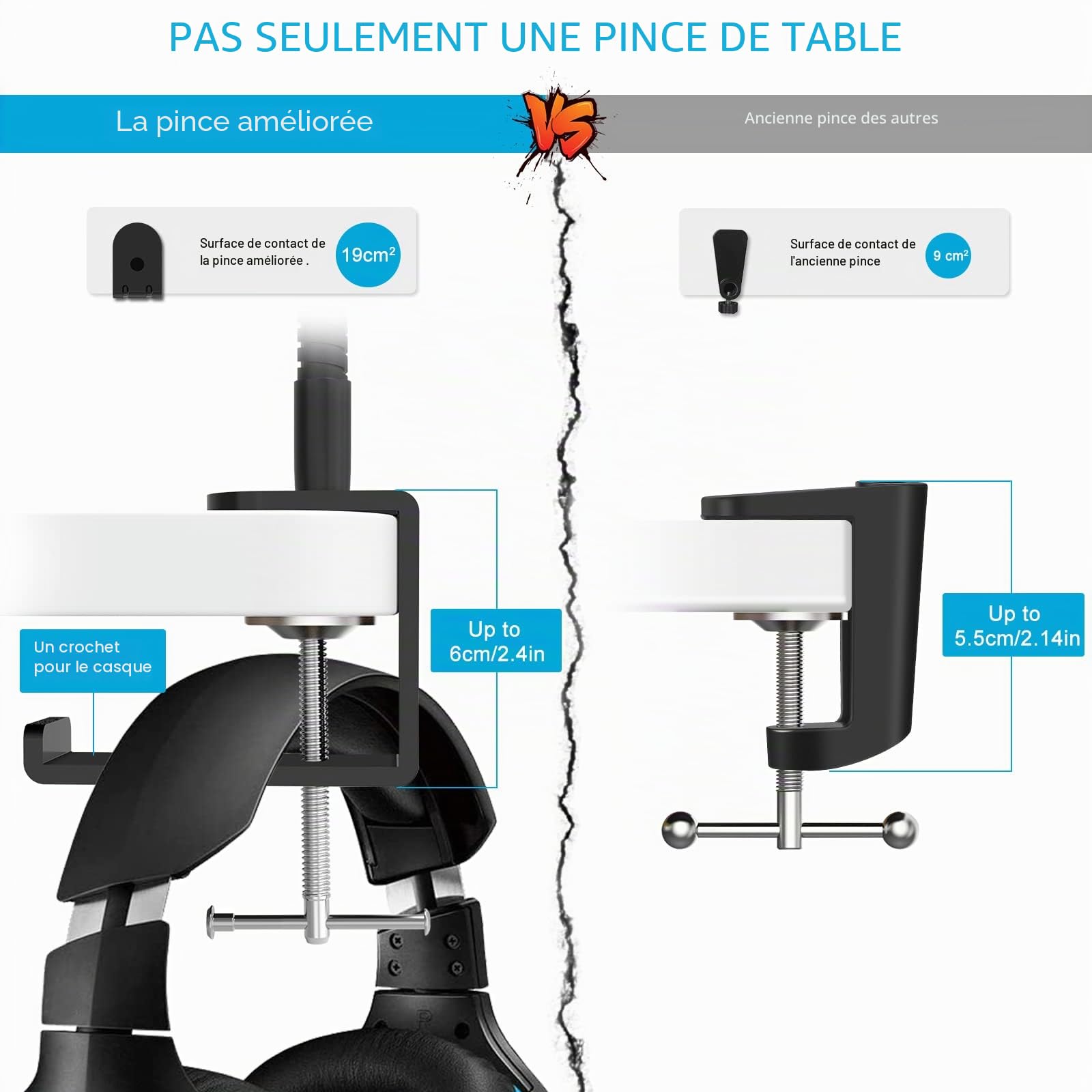 ZealSound Bras Micro Compact 19 inch, Peu Encombrant et Flexible Rigide – Pied Micro Col de Cygne de Bureau, avec Adaptateur 3/8" à 5/8", Support de Microphone pour Blue Snowball Razer Seiren SoloCast
