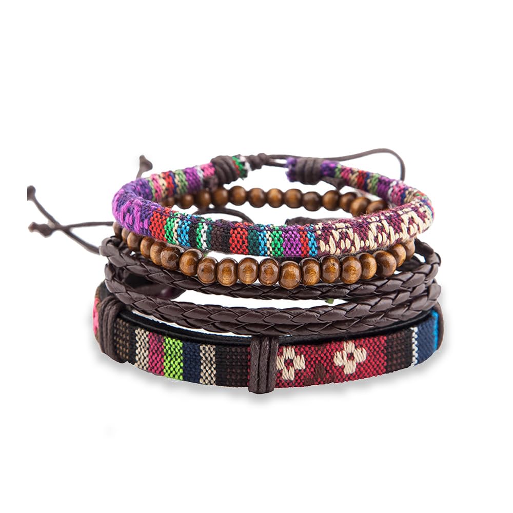 Genérico 4 pce Pulsera Hombre, Pulsera Surfista, Pulseras Tela, pulseras Boho Surfer para hombres y mujeres, Ajustable Pulseras Bohemias Trenzadas, Pulseras Surferas Estilo Hippie Pulsera Trenzada