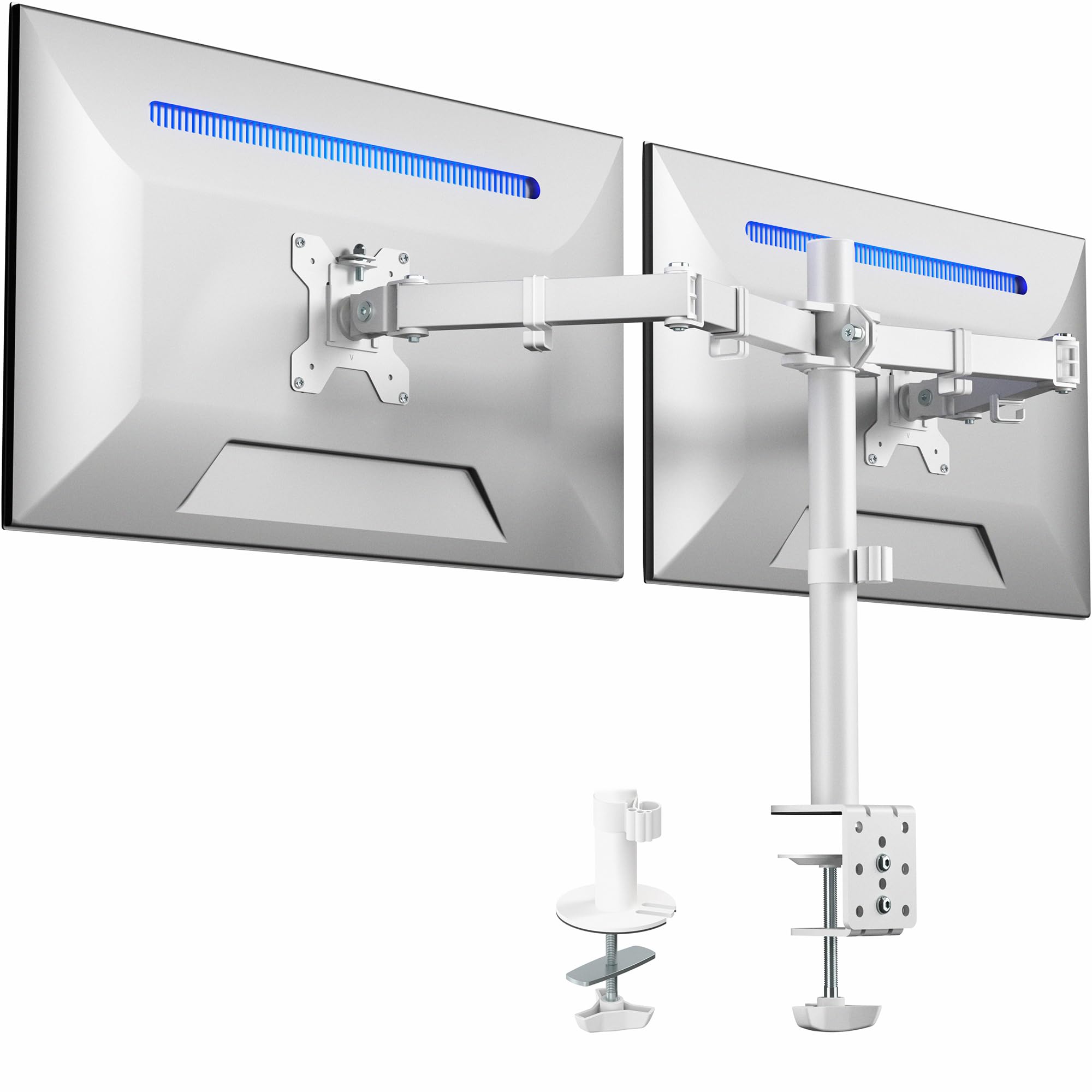 VIVO STAND-V032W Dual-Monitor-Tischhalterung, robust, voll Verstellbarer Ständer, passend für 2 LCD-LED-Bildschirme bis 81,3 cm (32 Zoll), Weiß