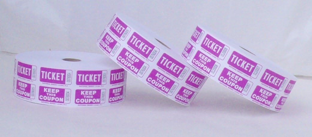 Raffle Tickets - (3 Rolls of 2000 Double Tickets) 6,000 Total 50/50 Raffle Tickets (Purple)