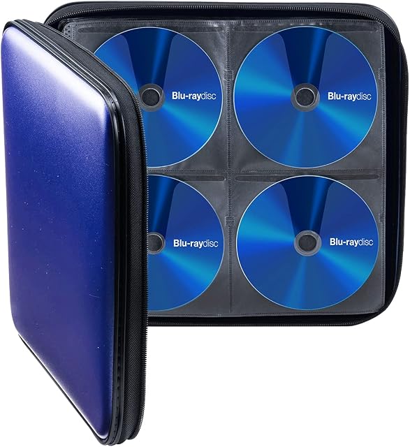 SANWA (Marque japonaise) 160 Capacité CD Cas, portable DVD Étui de rangement, EVA Protective Music Movie Game Blu-ray Disc Wallet, Support, Binder avec poignée, Stockage multimédia pour la voiture, Maison, Bureau, Bleu