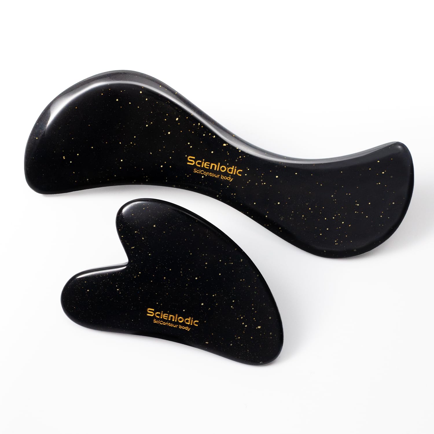 Scienlodic 2 Pcs Gua Sha Massage Tools for Face &amp; Body (Black Gold, Resin) - Guasha Scraping Tool for Jawline Contouring, Puffiness Reduction, Neck, Shoulders, Arms &amp; Calves Relaxation