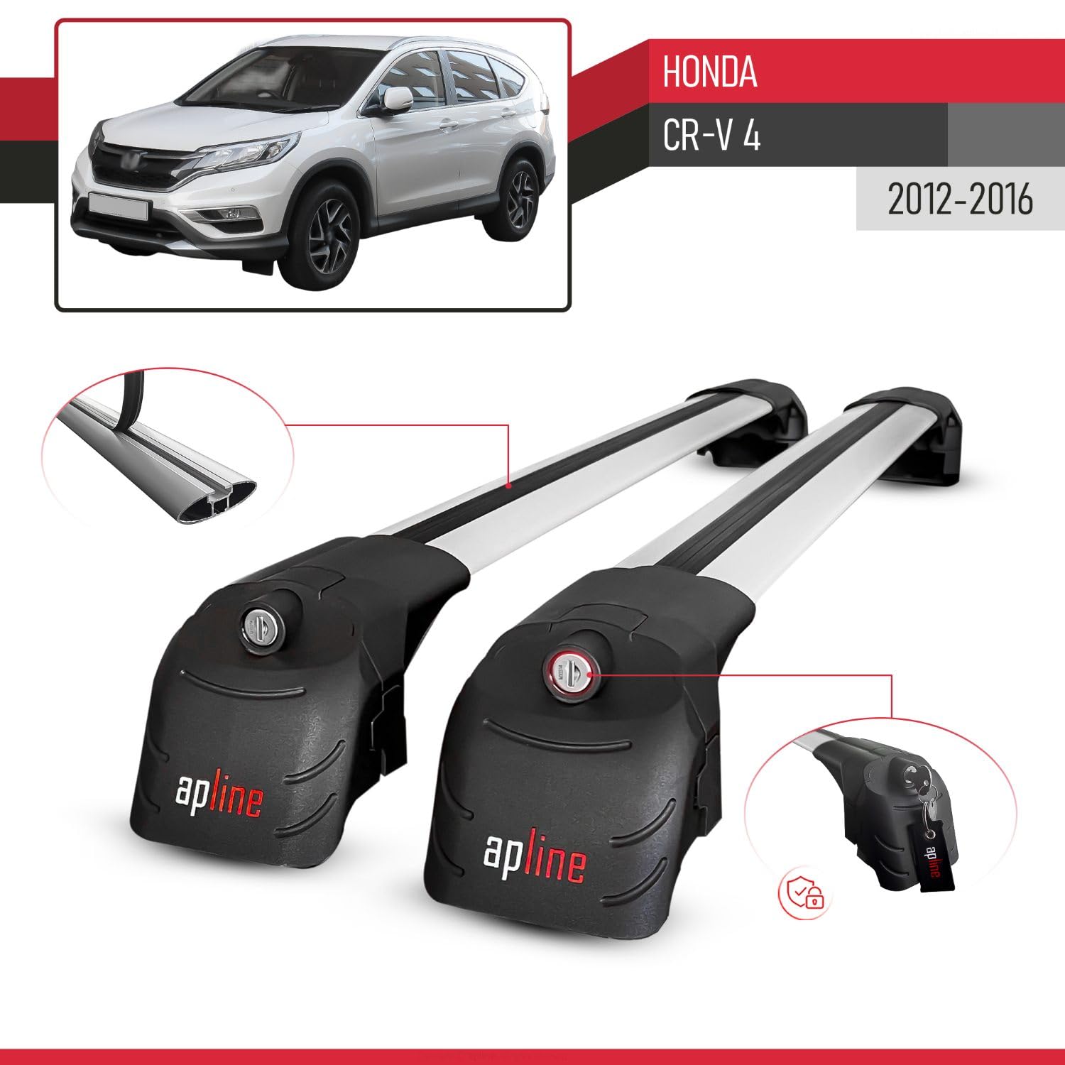 Compatible avec Honda CR-V 4 2012-2016 ACE-2 Modèle Barres de Toit Railing Porte-Bagages de Voiture Aluminium Gris 2 Barres