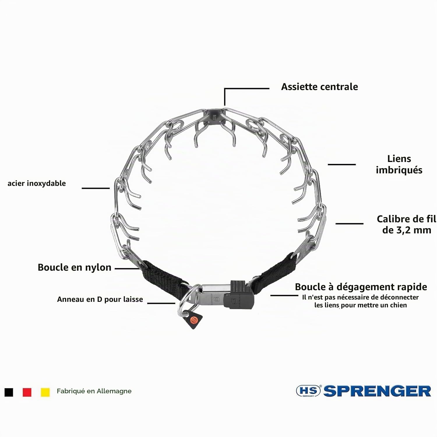 Herm Sprenger - Collier de dressage avec fermeture à boucle en acier inoxydable pour chiens jusqu'à 70 kg, rouge, spécialement conçu pour les chiens de grande taille