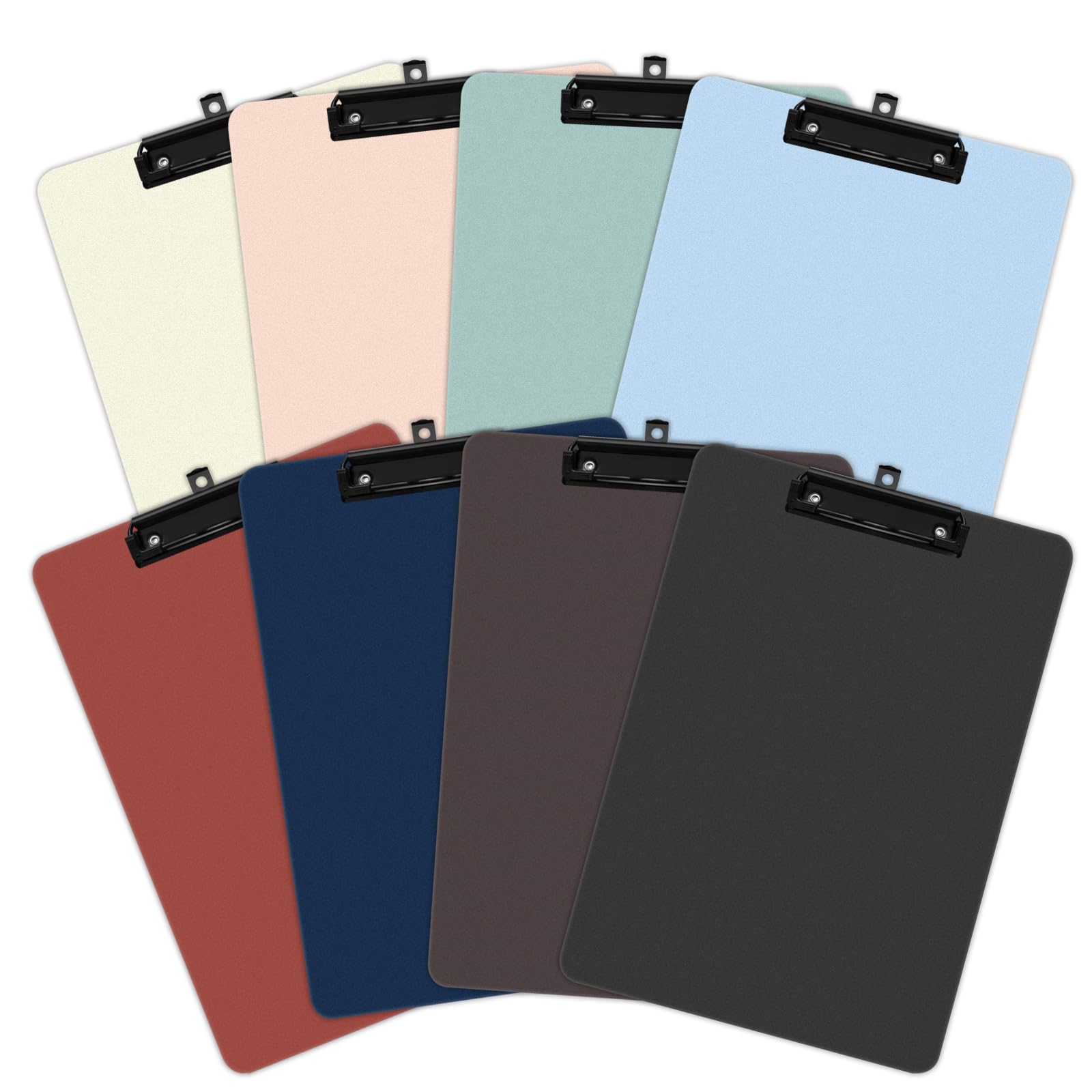 8 Pack Colored Clip Boards,Plastic Clipboards with Low Profile Metal Clip,Hangable Clipboard,Low Profile Clip Board 12.5 x 9 Inch Standard Letter Size