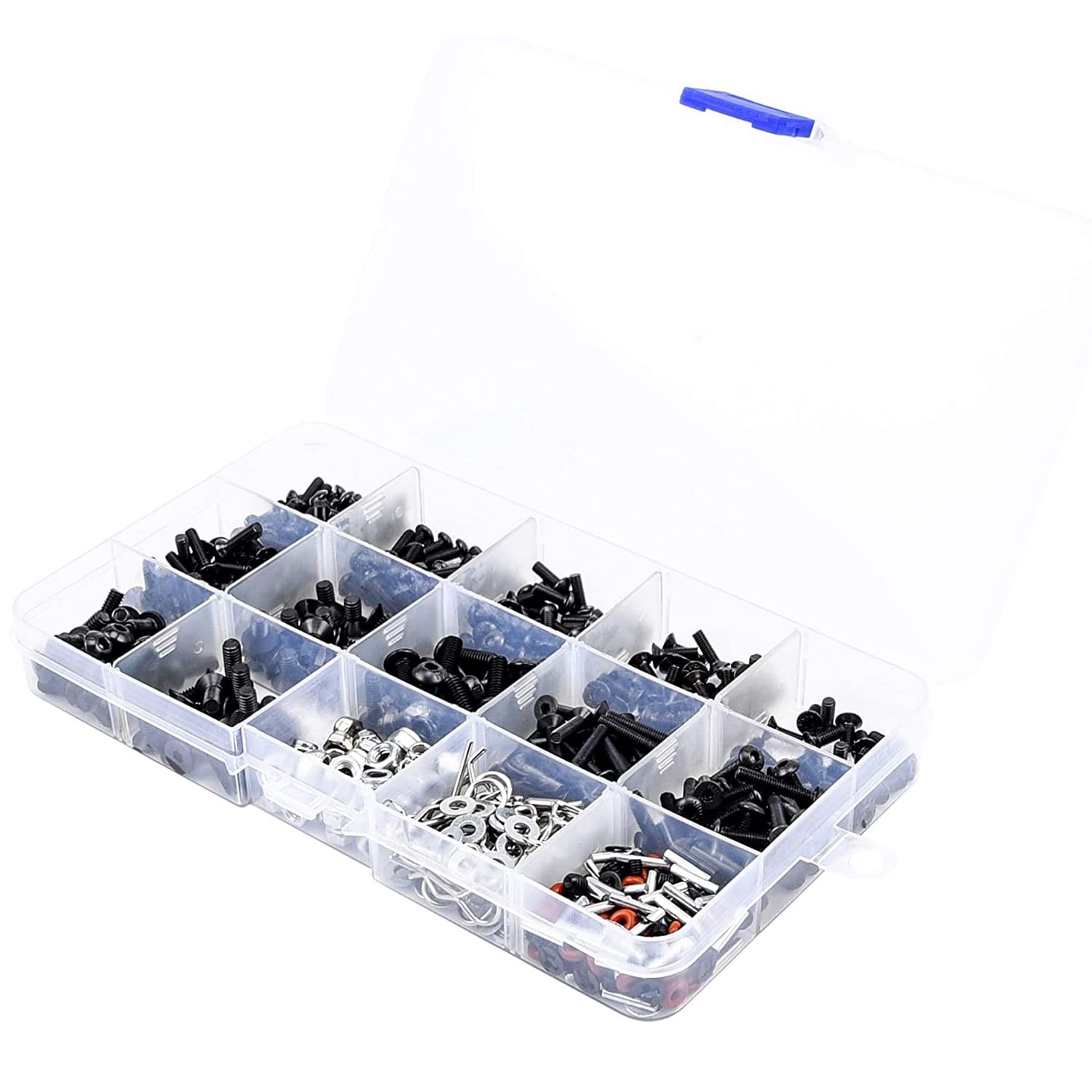 Qwertfeet 500 Pièces RC Kit de Vis pour Voiture Vis Hexagonales Boucle de Shell Kit d'Outils de Réparation RC pour Arrma 1/8-1/16 Échelle RC Voiture