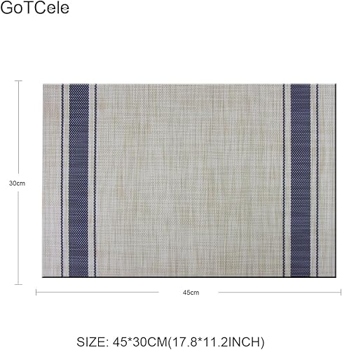 Miniatura 2 de Juego de 6 manteles individuales para mesa de cocina, lavables, 12 x 18 pulgadas, manteles individuales tejidos de PVC fáciles de limpiar (azul