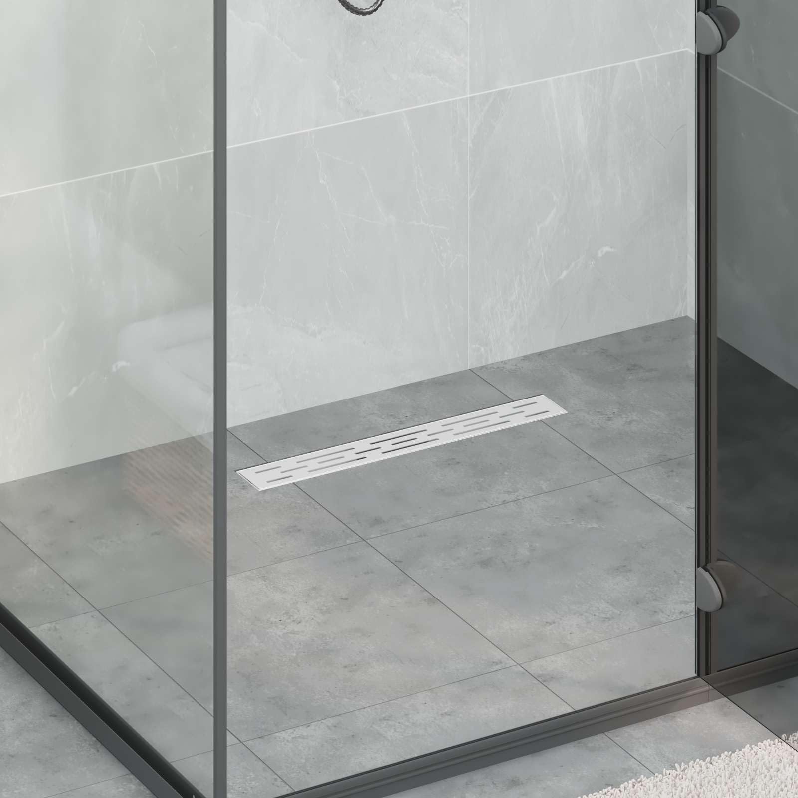 Desagüe de ducha con diseño de líneas plateadas, 50 cm, acero inoxidable 304, canaleta para ducha