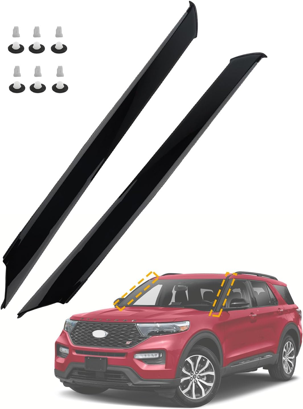 Windshield Molding Trim Set, Compatible with 2020-2025 Ford Explorer, Left Driver & Right Passenger Side, Front Wind Shield Moulding, Windshield Outer Applique, OE# LB5Z-7803145-AA, LB5Z-7803144-AA