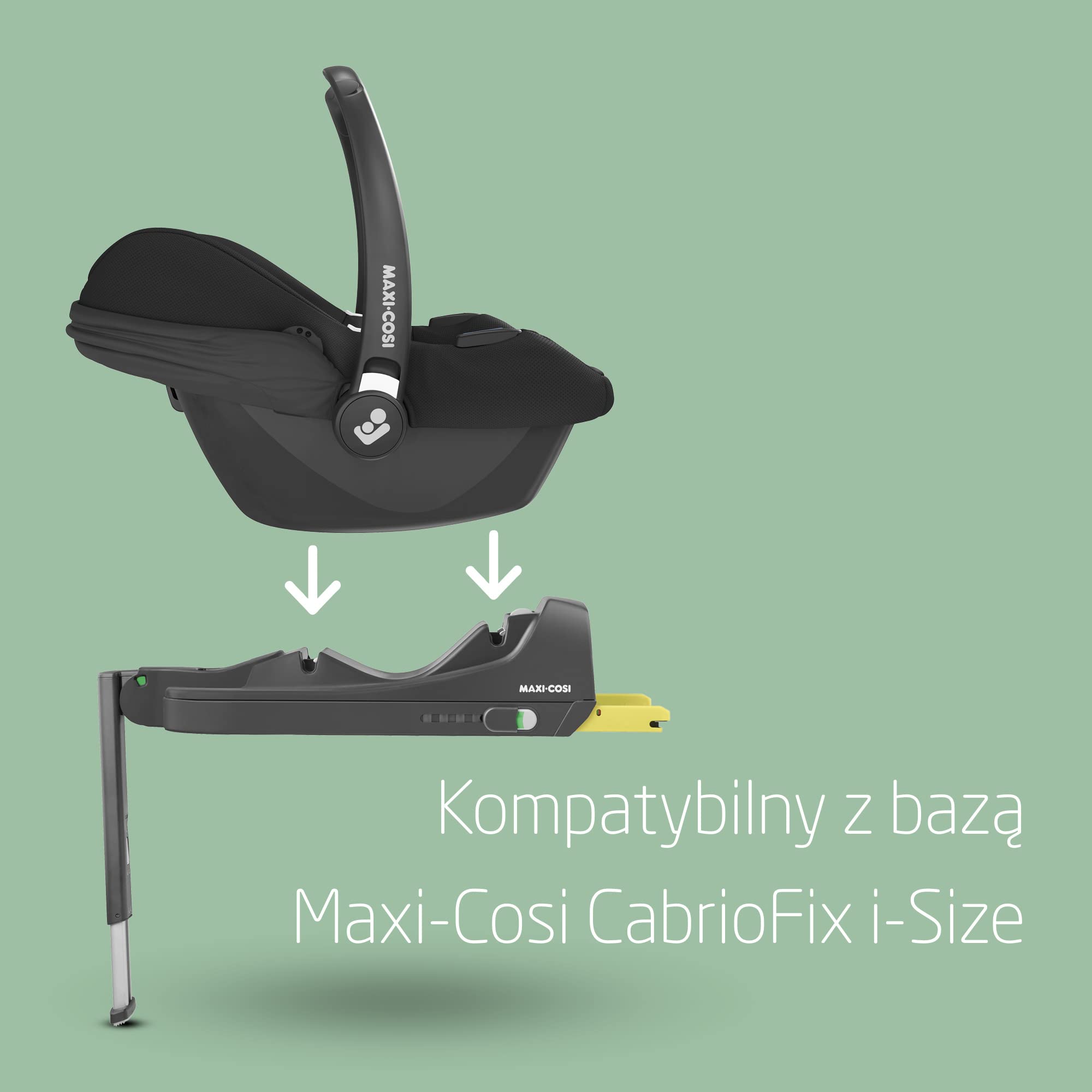 Maxi-Cosi CabrioFix i-Size, fotelik samochodowy dla niemowlaka, 0–12 mies., do 12 kg, lekki i miękki fotelik dla noworodka (3,2 kg), duży daszek, do większości wózków Maxi-Cosi, Essential Black