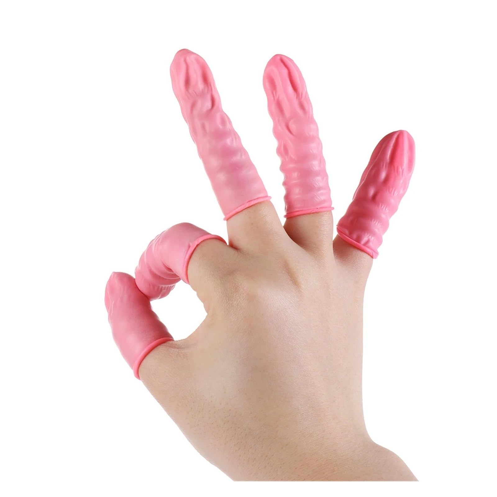 100 guantes desechables de goma natural, antideslizantes, antiestáticos, para uñas de látex, guantes protectores para las puntas de los dedos (rojo rosa)