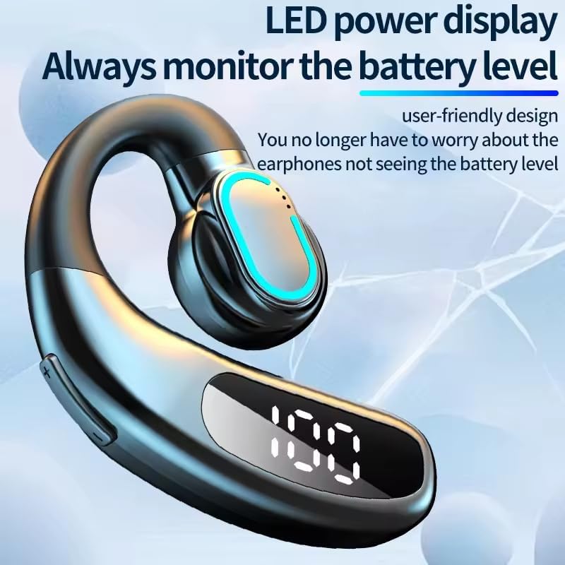 Black Single Ear Bluetooth Headset Business, ENC Noise Cancelling, LED Power Display, DIT Sound Technology, Adjustable Earhook Left Right Universal for Office Driving Gym
