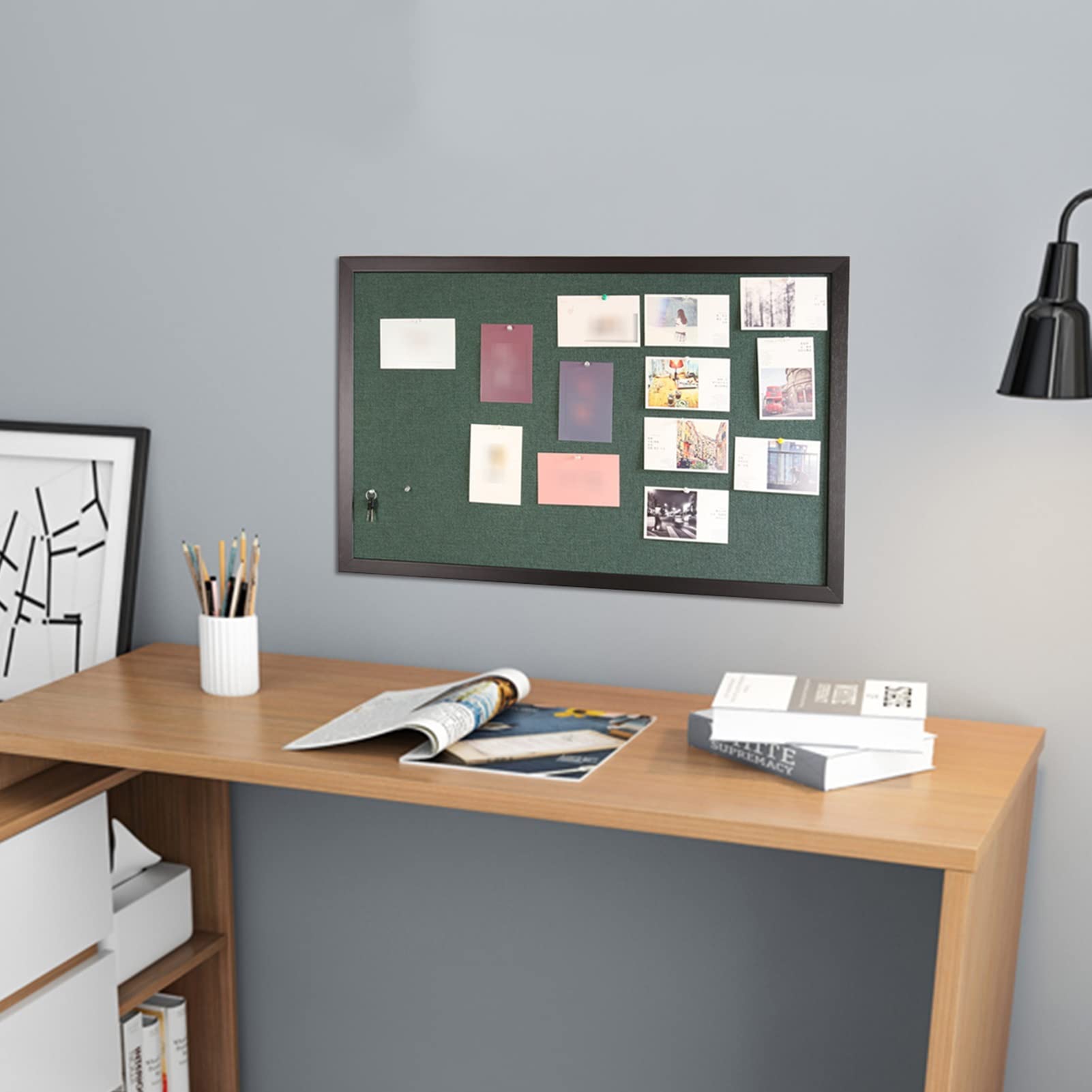LIU- Holzrahmen-Pinwände Mit Grünem Leinen, An Der Wand Befestigte Pinnwände Dekorative Hängende Pinnwand Memo Vision Board Für Home Kitchen Office (Size : 45x60cm)