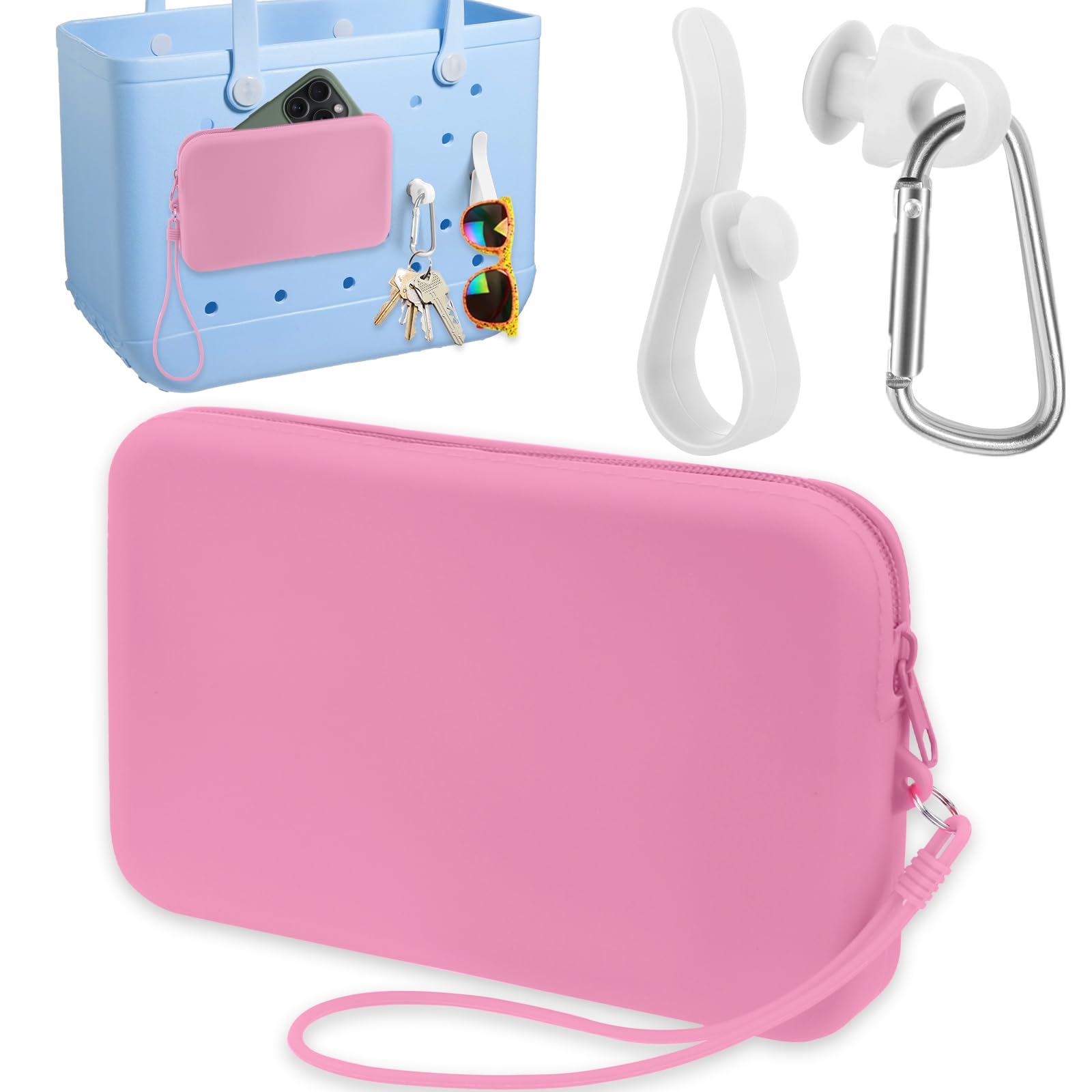 Silicone Phone Holder for Bogg Bag, Soft Silicone Insert Wallet Charm with 2 Pcs Key Holder for Bogg Bags Accessories, Attachment for Bogg Beach Bags