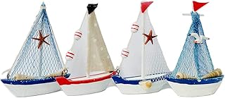 Decorative Wooden Sailboat Model 4 Pack, Handmade Vintage Nautical Decor Sailing Boat Decoration, Wooden Display Sailboat, 5.75’’H (Sail Boat Set of 4)