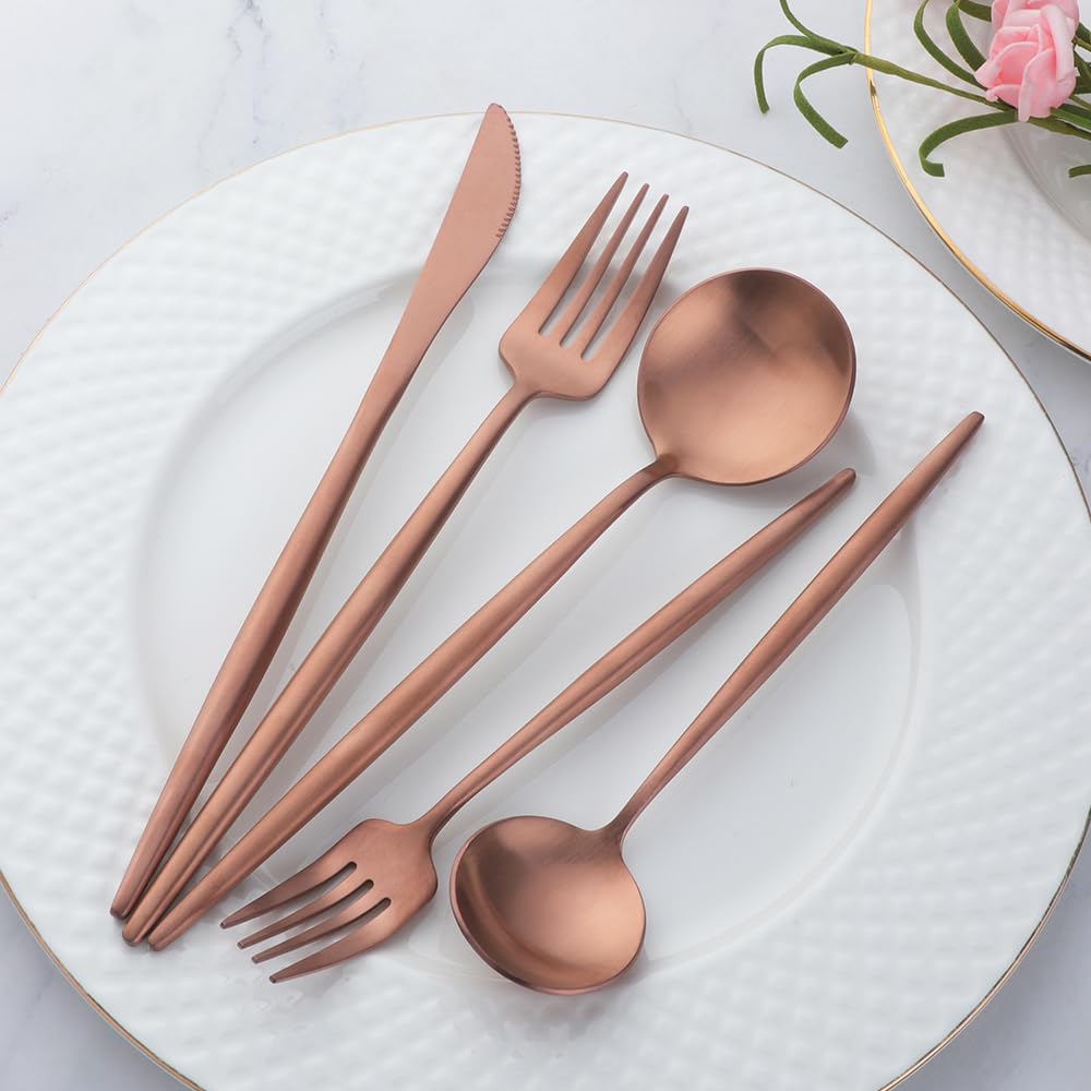 Buyer Star Matte Rose Gold Besteck Set, 30 Stück Edelstahl Besteck Set Gold Matt für Haus Küche Restaurant Parteien, Essbesteck Set Mit Gabeln Löffeln Messern Spülmaschinenfest