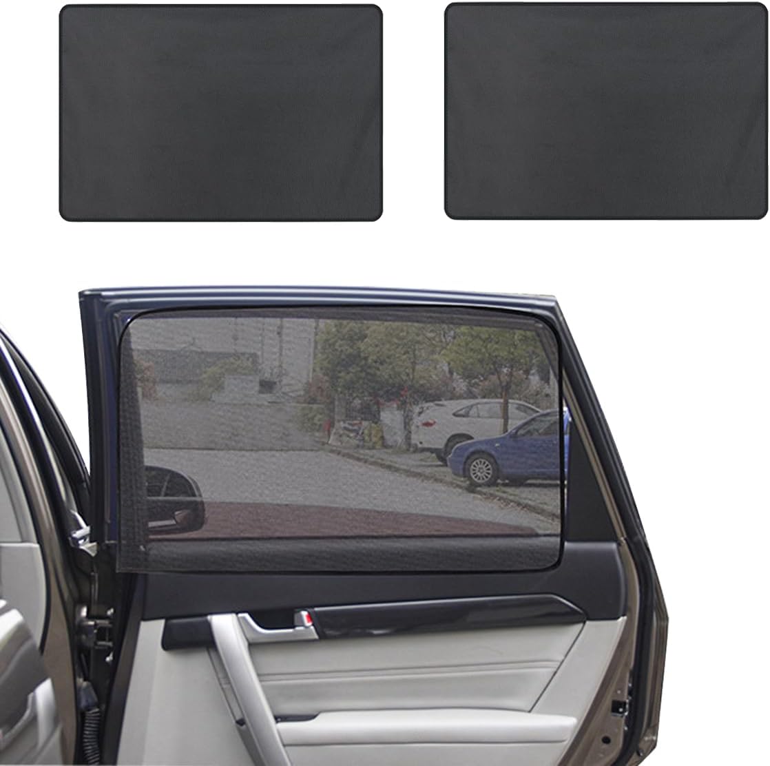 2PCS Car Window Shade, 18.9"×31.1" Auto Rear Side Window Cling Sunshade for Glare & UV Rays Protection, Magnetic Vehicle Sun Blocker Protector, Universal Car Accessories