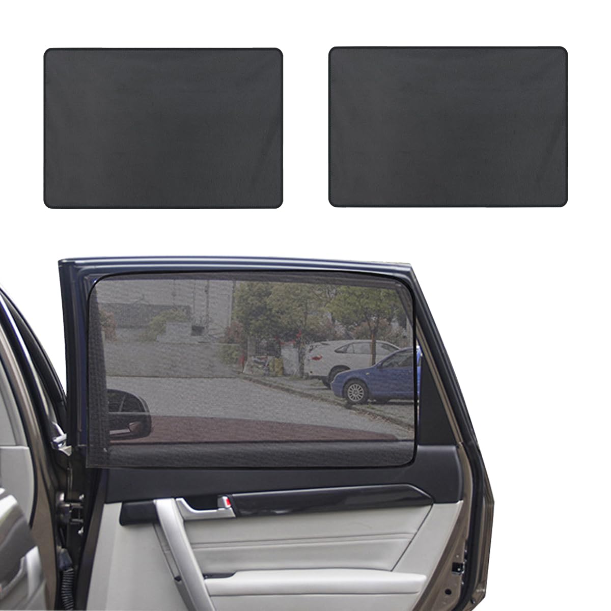 2PCS Car Window Shade, 18.9"×31.1" Auto Rear Side Window Cling Sunshade for Glare & UV Rays Protection, Magnetic Vehicle Sun Blocker Protector, Universal Car Accessories