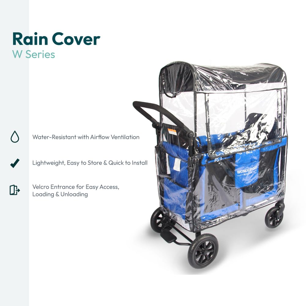 WONDERFOLD Regenschutz für Kinderwagen aus leichtem, transparentem Blatt mit kleinen Belüftungslöchern und Klettverschluss für einfachen Zugang (W2 OG)