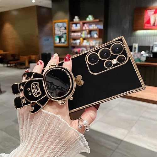 Miniatura 4 de AIGOMARA Funda de astronauta para Samsung Galaxy S24 Ultra, funda con soporte oculto de astronauta chapado en 6D para mujeres y niñas, soporte