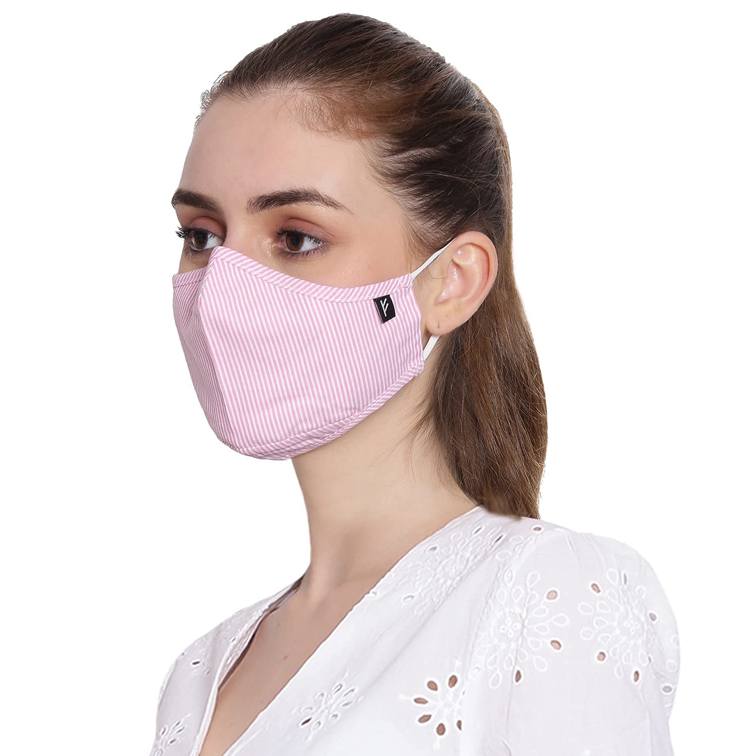 Freya Inc. Reusable and Washable, 2 Replacement Filters Stripes Face Mask (Pink, Large, Extra Large)
