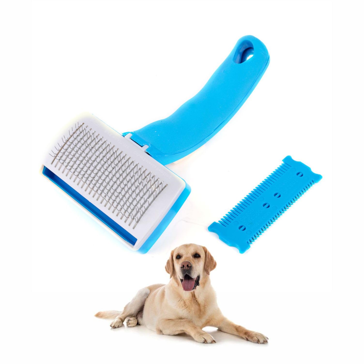 Dog & Cat Self-Cleaning Grooming Brush Deshedding Slicker Brush Removes Loose Fur, Mats & Tangles, Gentle Massaging Tips