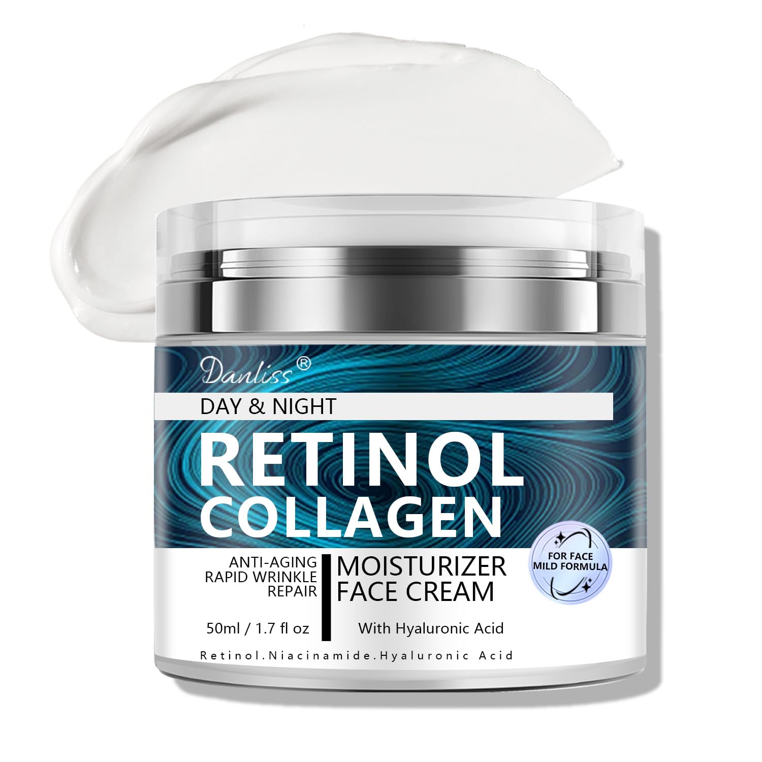 Collagen 0.2% Retinol Cream Unscented for Face with Hyaluronic Acid Day & Night Moisturizer Cream Skin Tightening Cream for Face & Neck Cream Lifting & Recovery Rapid Wrinkles Repair 1.7 Oz