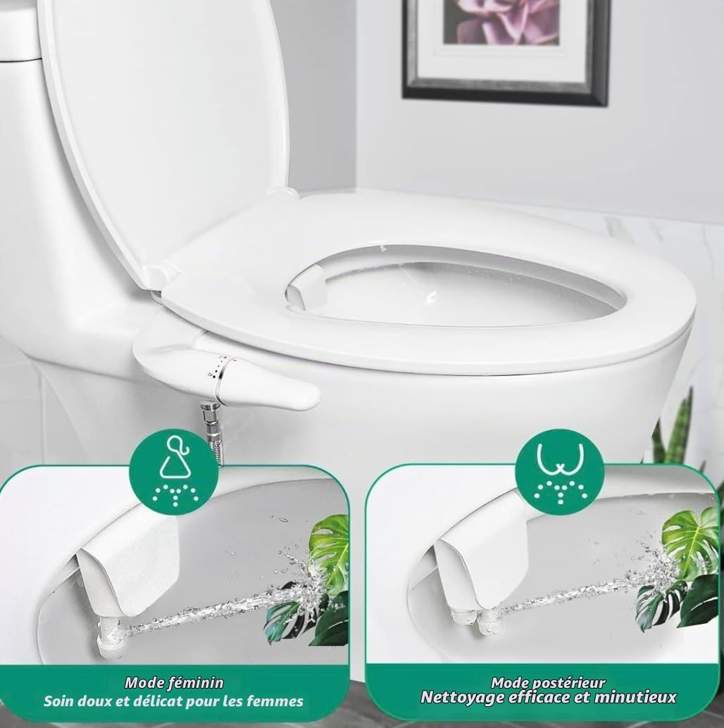 Bidet Toilette WC, Ultra-thin Kit Abattant Japonais Pour Salle De Bain, Pulvérisateur De Boku, Buse Rétractable Et Pression D'eau Réglable, Entrée En Laiton, Blanc (Deux Buses)