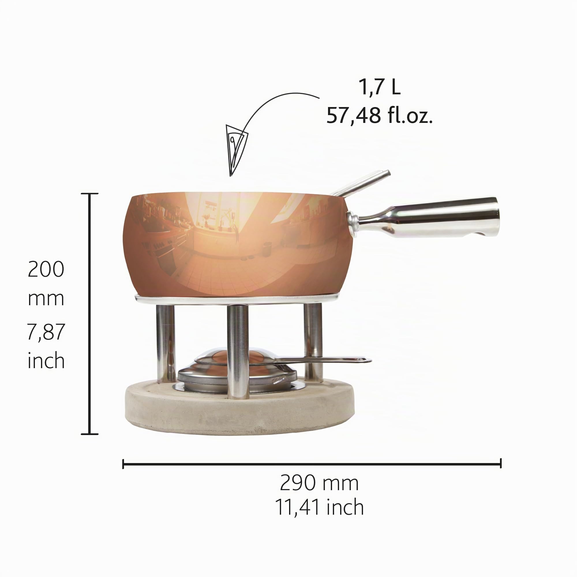 Boska caquelon à fondue Cuivre - Fondue savoyarde - Appareil à fondue - pour 1.3 kilogrammes de Fromage Fondu - nc. Fourchettes - 1,7 L contenu