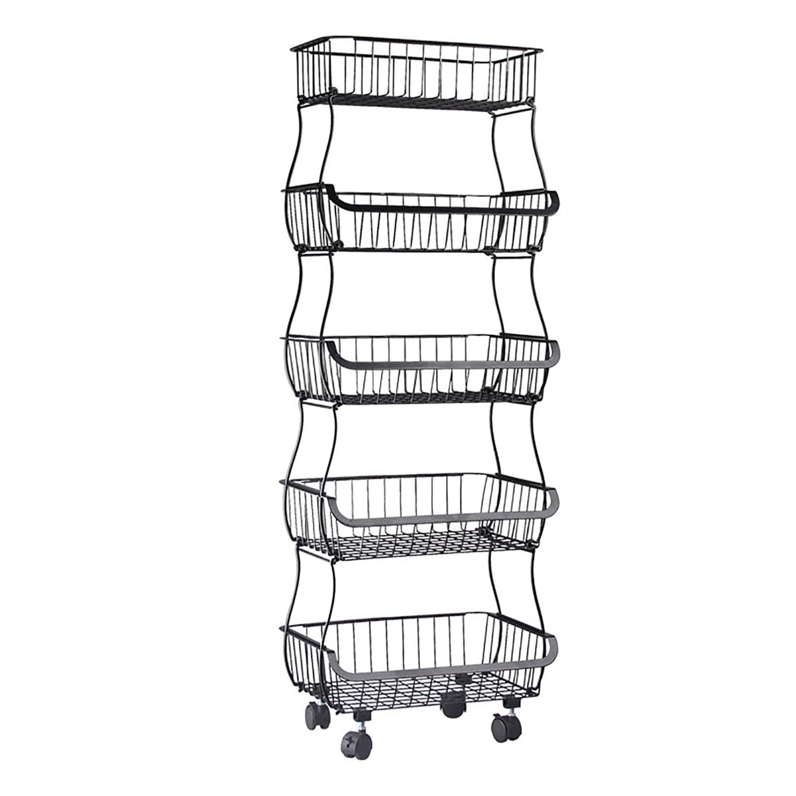 Estante para almacenar bocadillos, cesta para frutas y verduras de 5 niveles para cocina, organizador de alambre de metal apilable, soporte para bocadillos de dulces con ruedas, carrito organizador