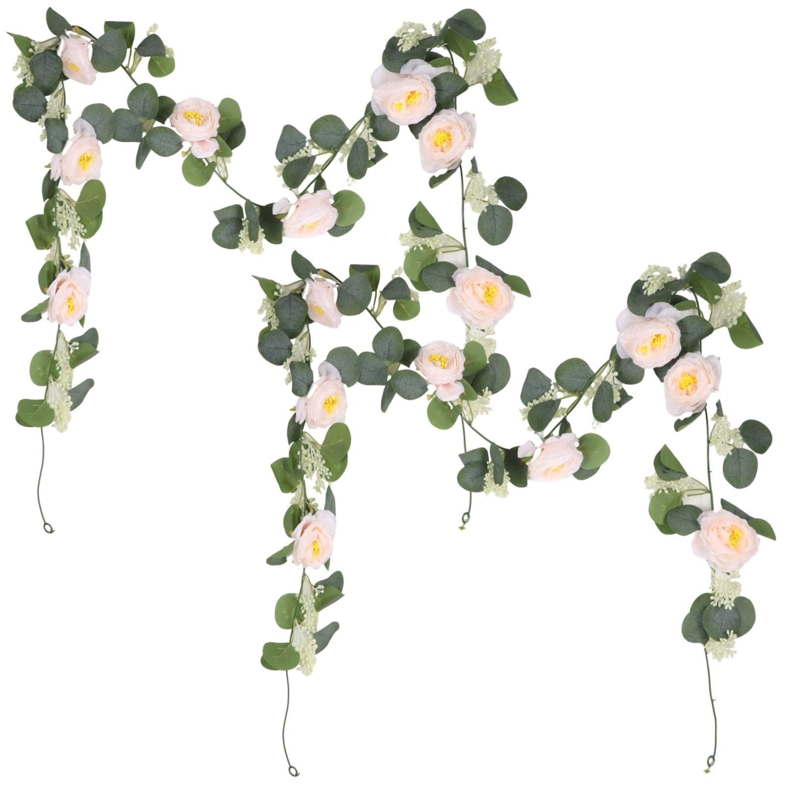 2 STK. künstliche Eukalyptus-Blumengirlande, 6,6 ft / 200 cm Fake Rosen Grünpflanzen-Girlande, hängende Eukalyptus-Ranken für Heimdeko, Party und Hochzeit, pflegeleicht