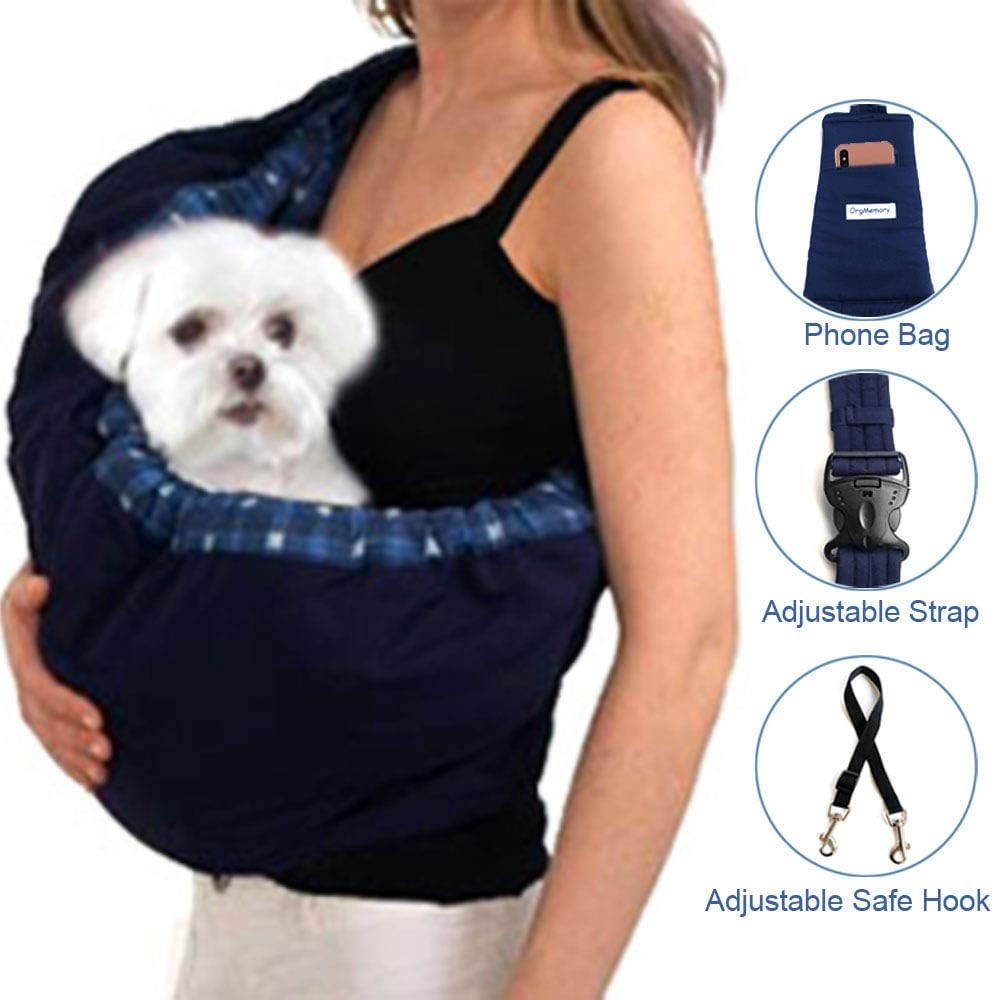 Transportín para Mascotas, Bolsa Ajustable, para Perros pequeños, Gatos, al Aire Libre, más Adecuado: 3-8 Libras (Cuadros Azules)