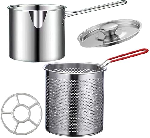 Miniatura 2 de BESTOYARD Olla para freidora, olla de acero inoxidable con cesta y tapa, pequeña freidora de aceite profunda, sartén de leche, olla de cocina de