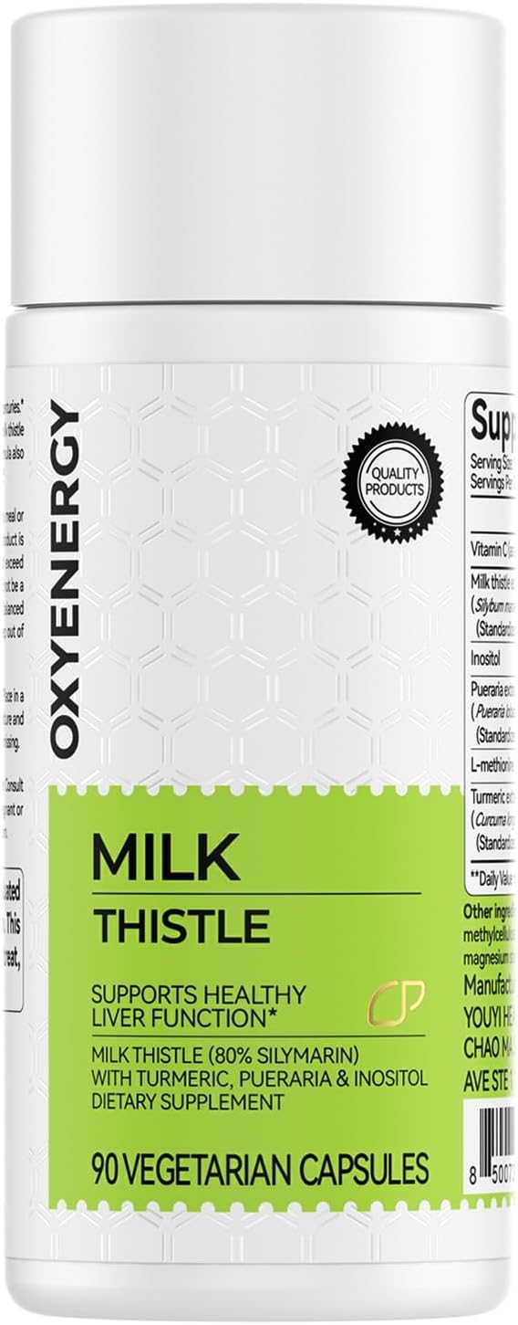 Silymarin Milk Thistle 300mg Extract with Vitamin C, Inositol & Pueraria, Liver Detox & Repair Support, Antioxidant Support, 90 Vegetarian Capsules
