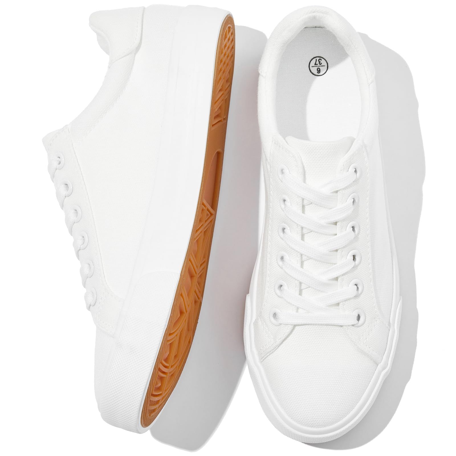 Witwatia Womens White Sneakers Lace Up Canvas White Tennis Shoes Cozy Low Top Walking Shoes for Women