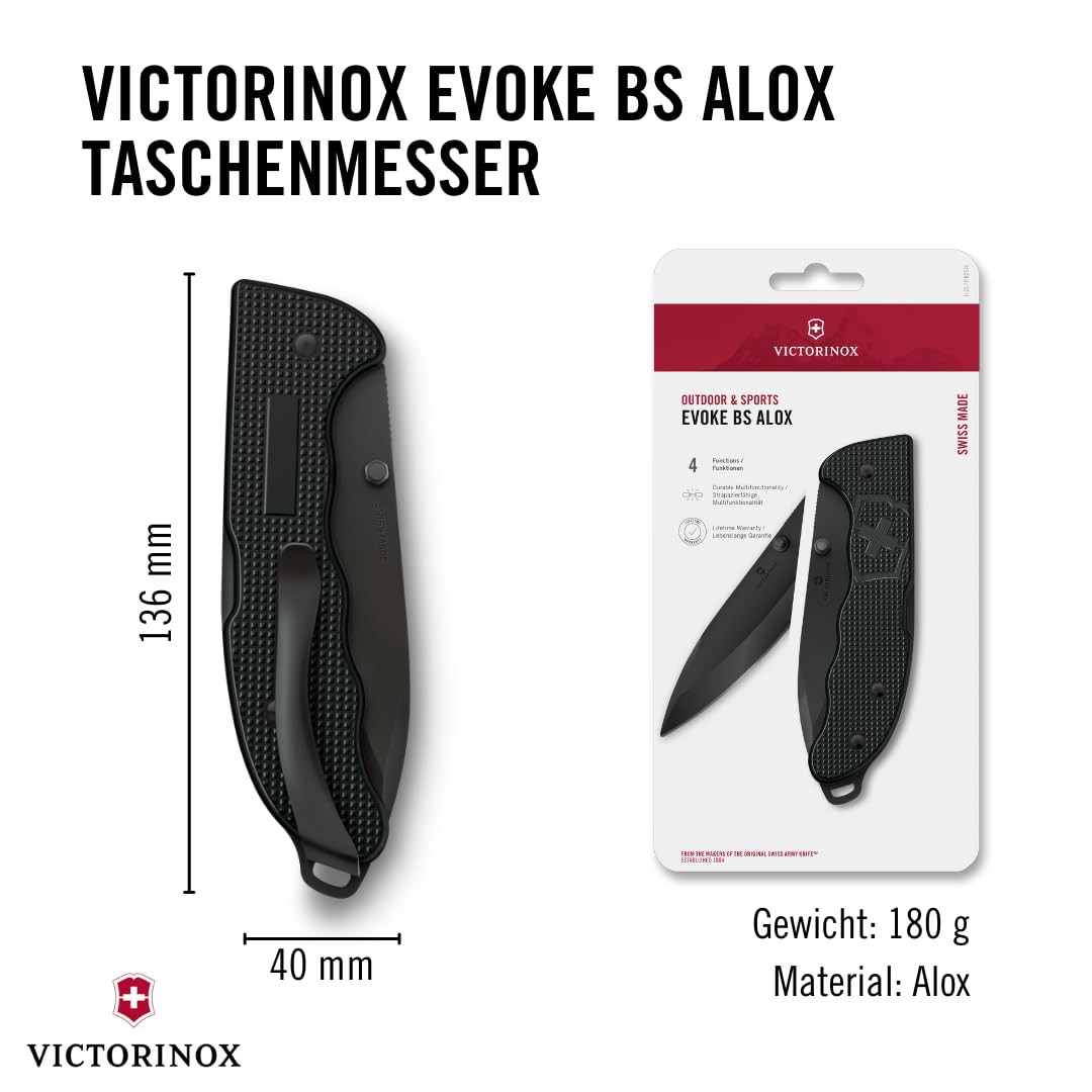 Victorinox Schweizer Taschenmesser Hunter Evoke BS Alox, Klappmesser Outdoor, 4 Funktionen Inkl. 10 cm Klinge und Daumenpin, Schwarz