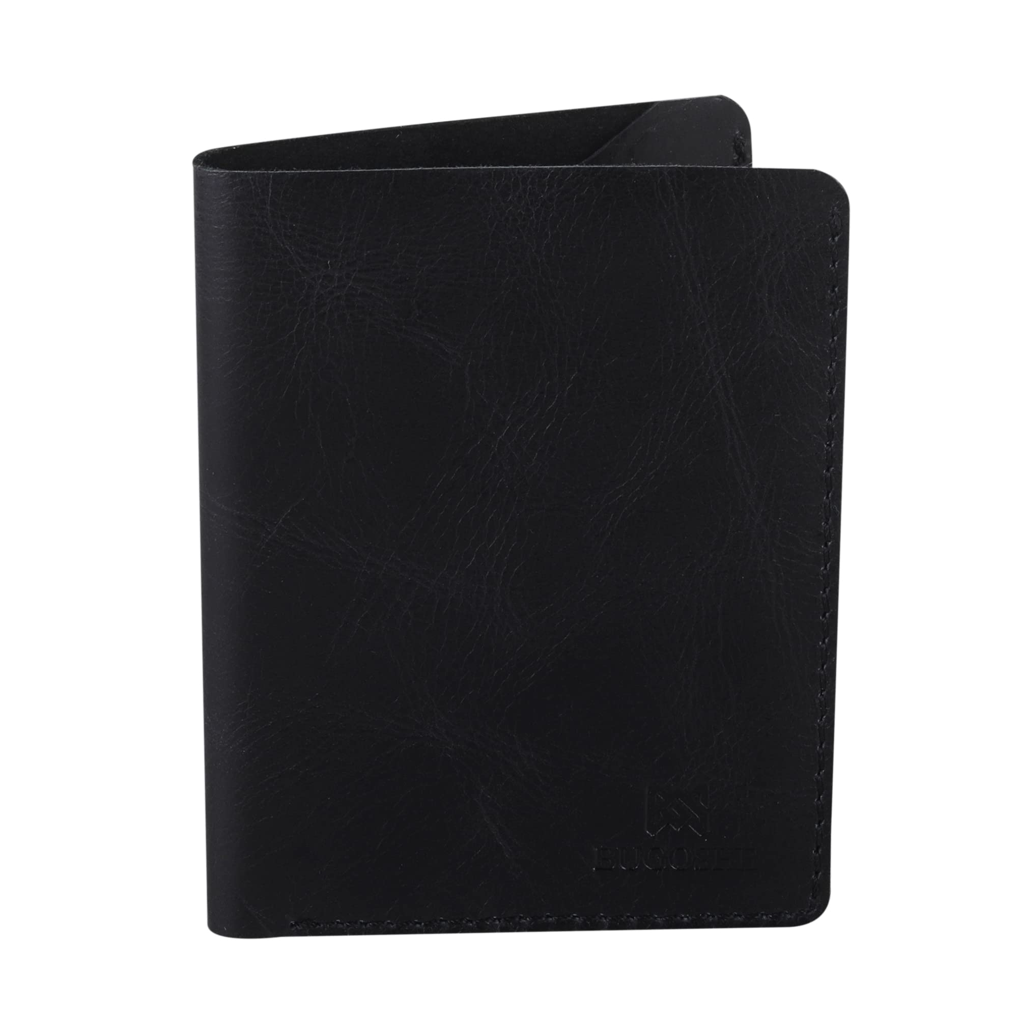 Hand Made Crunch Leather Ultra Slim Design Men's Wallet with RFID Blocking (Black)-image-44