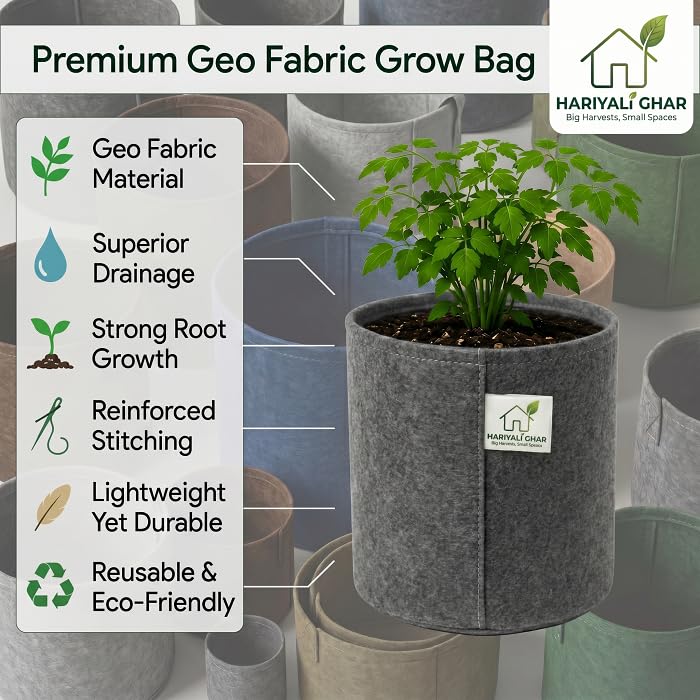 Image of 400 GSM Geo Fabric Round Grow Bags 18x18 Inch, Dark Grey Planting Bags for Terrace and Kitchen Gardening Pack of 2