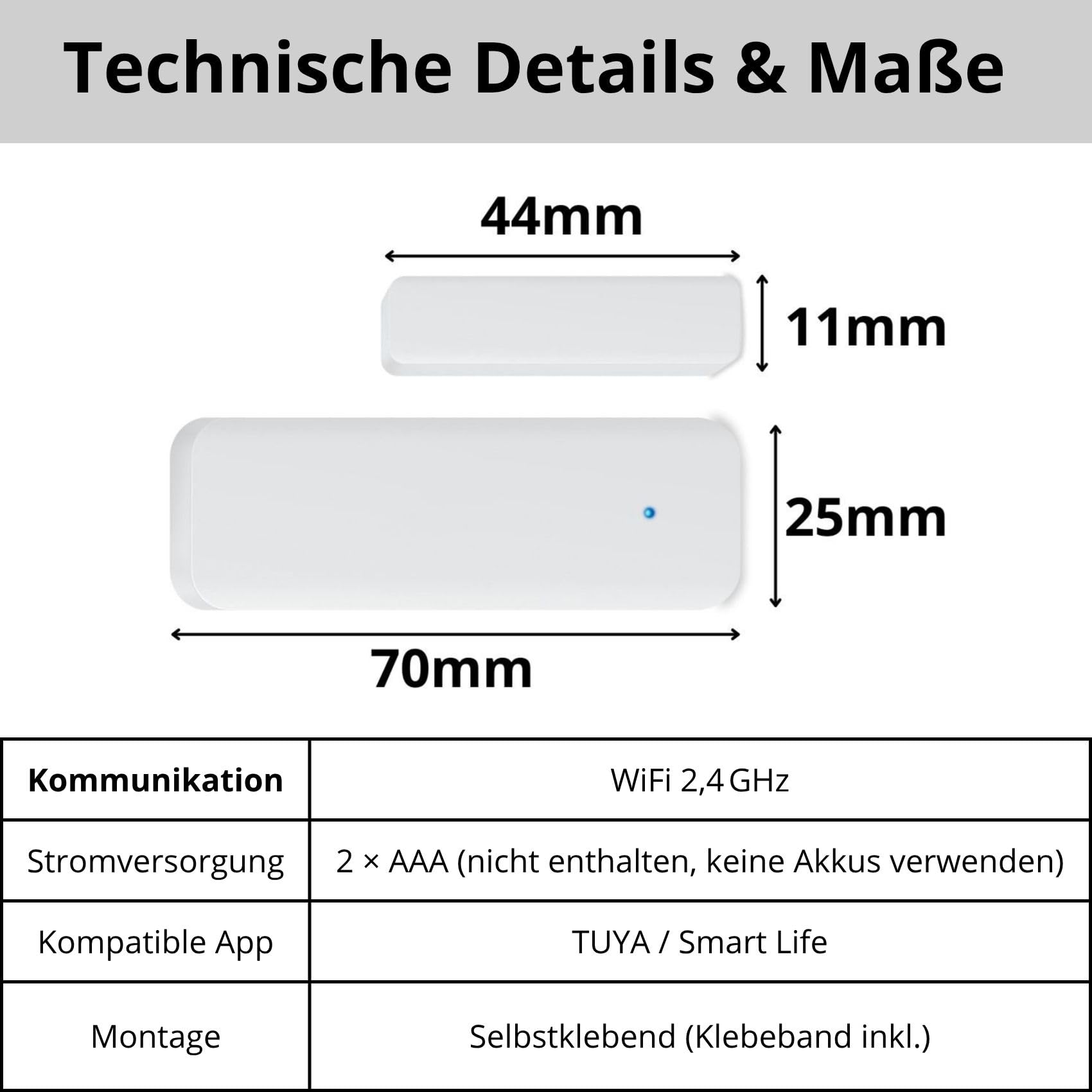 Sone Smart One Türsensor Alarm, Fenstersensor Drahtloser. Alarm in Echtzeit. WLAN WiFi Smart Life/Tuya App kompatibel mit Alexa/Google Home