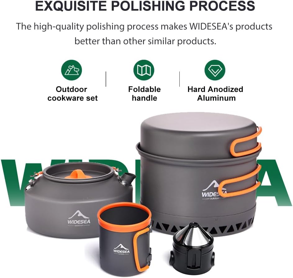 WIDESEA Camping Cookware Set, Outdoor Cookset with Heat Exchange Ring Pot, 1.5L Pot & 0.8L Pan, 1L Foldable Kettle, 480ml Cup, Reusable Coffee Filter, All Nesting in One Set for Backpacking & Camping