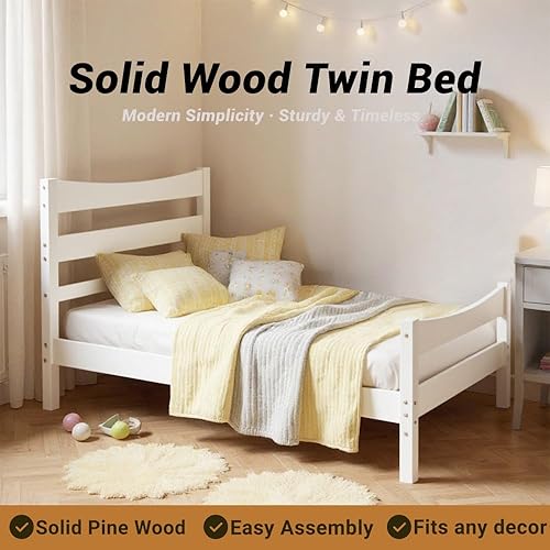 Miniatura 3 de NAFORT Base de cama individual con cabecero, plataforma de madera tamaño individual, soporte de listones de madera, base de colchón, no necesita