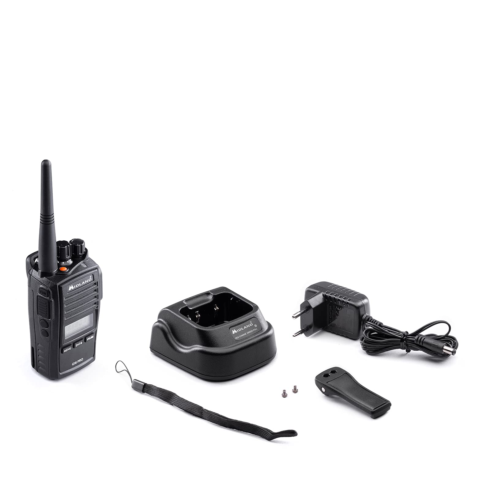 Midland - Walkie Talkie G18 PRO, Ricetrasmittenti Professionali con 99 Canali PMR446, Standard Militare MIL-STD-810G, Waterproof IP67 - Copertura 12Km, Autonomia 22 Ore, Funzione Scrambler e Compander
