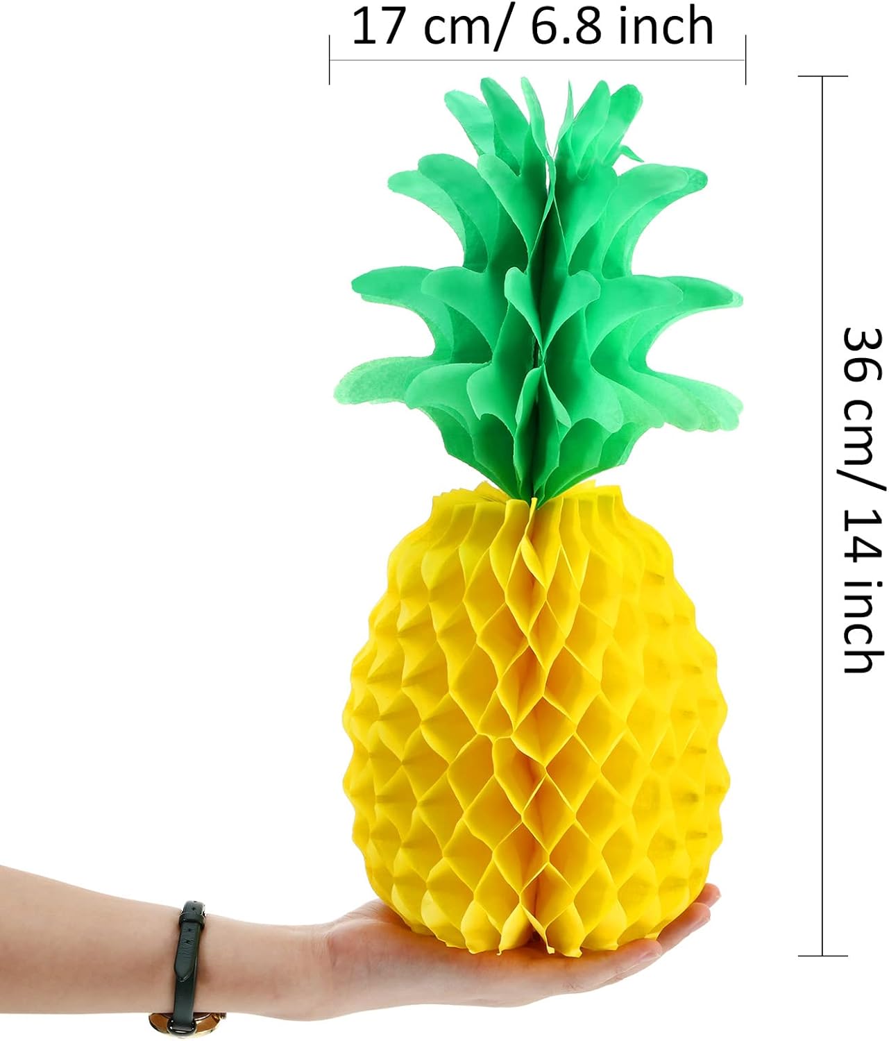 Blulu 24 Pcs 14 Inch Pineapple Honeycomb Centerpieces Tissue Paper Pineapple Table Hanging Decorations for Tropical Luau Hawaiian Jungle Party Supplies Favor