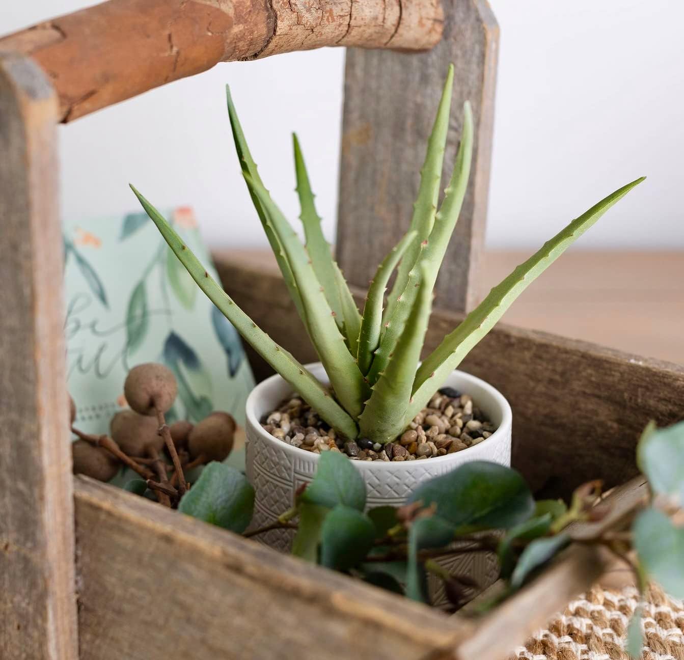 Artificial plant in white ceramic pot | 10" high sage green faux agave plant in white pot | fake plant for desk decor | Artificial agave for home decor indoor | Artificial succulent for shelf decor - Image 6